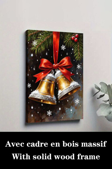 Printmaking titled "Christmas Bells Red…" by Jiang Hua Liang, Original Artwork, Inkjet Mounted on Wood Stretcher frame