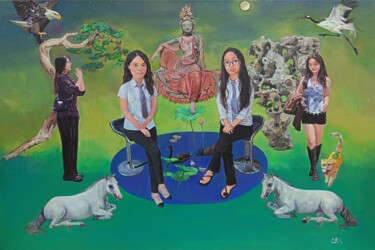 Painting titled "四大天王" by Jianxing Li, Original Artwork, Acrylic Mounted on Wood Stretcher frame