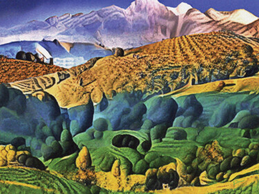 Digital Arts titled "Gold and Green Scene" by Van Evan Fuller, Original Artwork, Digital Painting