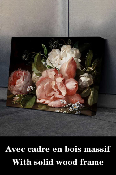 Printmaking titled "Retro Style Dark Fl…" by Jiang Hua Liang, Original Artwork, Inkjet Mounted on Wood Stretcher frame