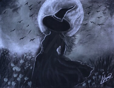 Drawing titled "The witch" by Alicia Lopez, Original Artwork, Charcoal