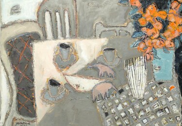 Painting titled "Silence of the morn…" by Natalia Yanekina, Original Artwork, Oil Mounted on Wood Panel