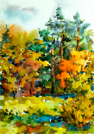 Painting titled "Autumn Reverie" by Vladyslav Osmak, Original Artwork, Watercolor