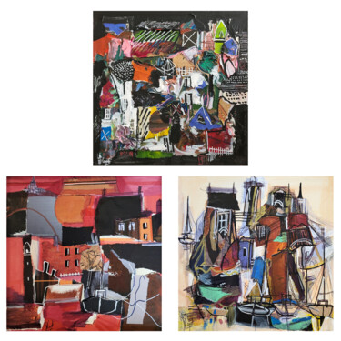 Painting titled "Collages sur carton…" by Muriel Cayet, Original Artwork, Marker