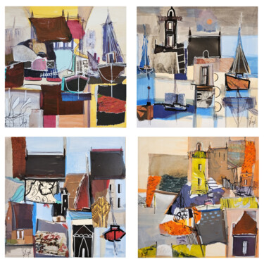 Painting titled "Collages sur carton…" by Muriel Cayet, Original Artwork, Marker