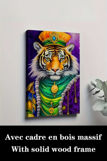 Printmaking titled "Mardi Gras Tiger Ki…" by Jiang Hua Liang, Original Artwork, Inkjet Mounted on Wood Stretcher frame