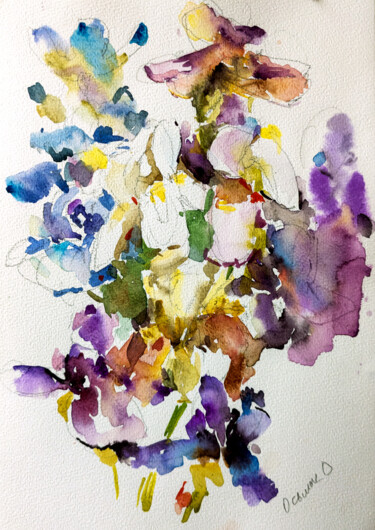 Painting titled "Iris Watercolor" by Olha Osmak, Original Artwork, Watercolor
