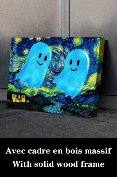 Printmaking titled "Van Gogh Starry Nig…" by Jiang Hua Liang, Original Artwork, Inkjet Mounted on Wood Stretcher frame