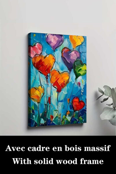 Printmaking titled "Colorful Love Heart…" by Jiang Hua Liang, Original Artwork, Inkjet Mounted on Wood Stretcher frame