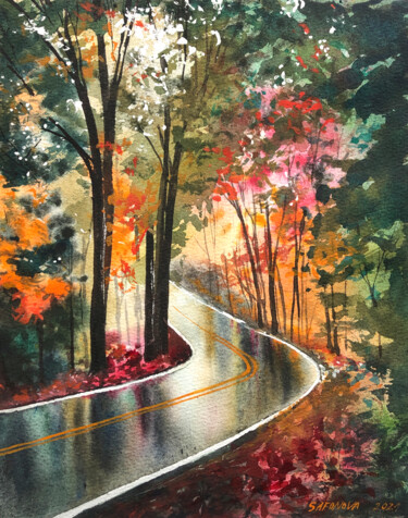 Painting titled "Golden autumn" by Svetlana Safonova, Original Artwork, Watercolor