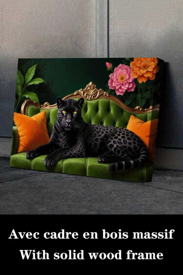 Printmaking titled "Elegant Black Panth…" by Jiang Hua Liang, Original Artwork, Inkjet Mounted on Wood Stretcher frame