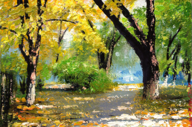Painting titled "CHISINAU & AUTUMN" by Victor Arseni, Original Artwork, Acrylic Mounted on Cardboard