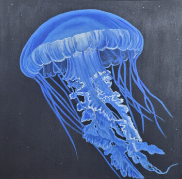 Картина под названием "Light-Blue Jellyfis…" - Наталья Поповцева, Подлинное произведение искусства, Акрил