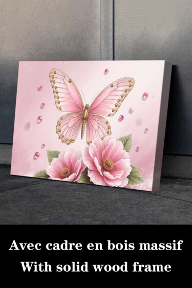 Gravures & estampes intitulée "Pink Butterfly Flor…" par Jiang Hua Liang, Œuvre d'art originale, Jet d’encre Monté sur Châss…