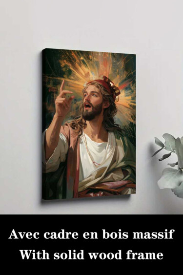 Printmaking titled "Jesus Christ Religi…" by Jiang Hua Liang, Original Artwork, Inkjet Mounted on Wood Stretcher frame