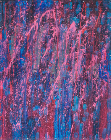 Painting titled "Red Cyan Pink Blue 1" by Simon Findlay, Original Artwork, Acrylic