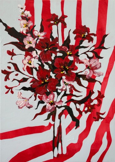 Painting titled "Poppies on blue" by Darina Komorowski, Original Artwork, Acrylic