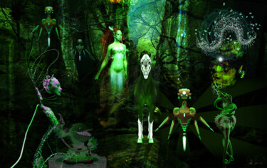 Digitale Kunst mit dem Titel "Abyssal-Forest-Spir…" von Stefan Zöllner, Original-Kunstwerk, Digitale Collage Auf Aluminium m…