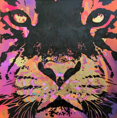 Peinture intitulée "Observe le penseur" par Caroline Beaulieu, Œuvre d'art originale, Bombe aérosol Monté sur Châssis en bois