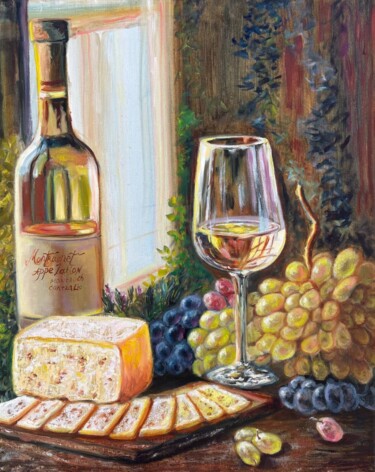 Painting titled "Sunny Still Life" by Natalia Savonina, Original Artwork, Oil Mounted on Wood Stretcher frame