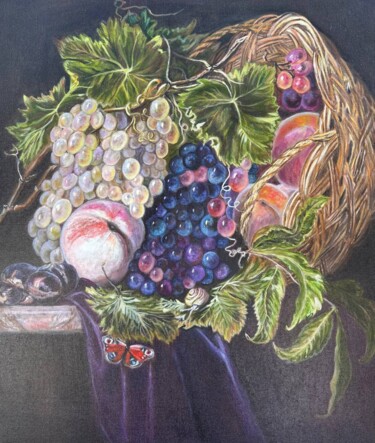 Painting titled "The Abundance of Ha…" by Natalia Savonina, Original Artwork, Oil Mounted on Wood Stretcher frame