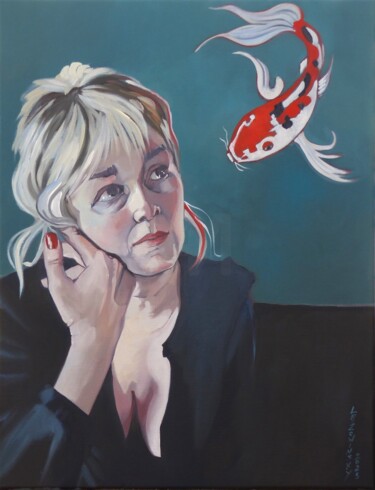 "Là haut un oiseau p…" başlıklı Tablo Hélène Lazowinsky tarafından, Orijinal sanat, Petrol