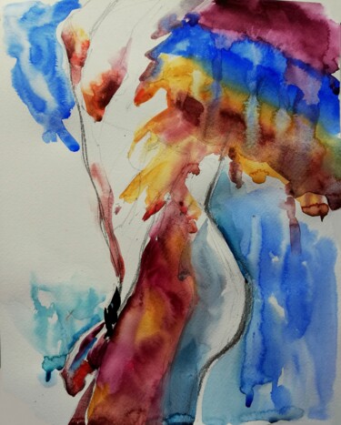 "Abstract Bather" başlıklı Tablo Jelena Djokic tarafından, Orijinal sanat, Suluboya