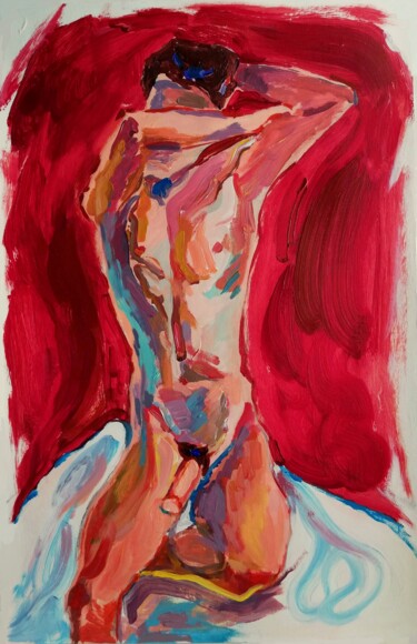 "Male Nude in Red In…" başlıklı Tablo Jelena Djokic tarafından, Orijinal sanat, Akrilik