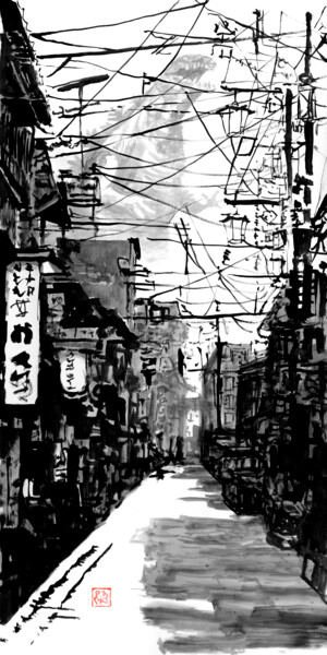 Painting titled "tokyo attack" by Péchane, Original Artwork, Watercolor
