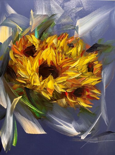 Malerei mit dem Titel "Bright Sunflowers o…" von Vera Kober, Original-Kunstwerk, Acryl Auf Keilrahmen aus Holz montiert
