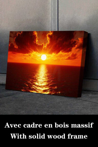 Printmaking titled "Fiery Sunset Ocean…" by Jiang Hua Liang, Original Artwork, Inkjet Mounted on Wood Stretcher frame