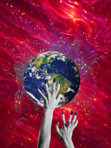 Digitale Kunst mit dem Titel "Saisir le monde" von Frida Narin, Original-Kunstwerk, Digitale Collage