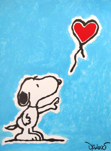 Malerei mit dem Titel "Snoopy blue hope" von Dr. Love, Original-Kunstwerk, Acryl