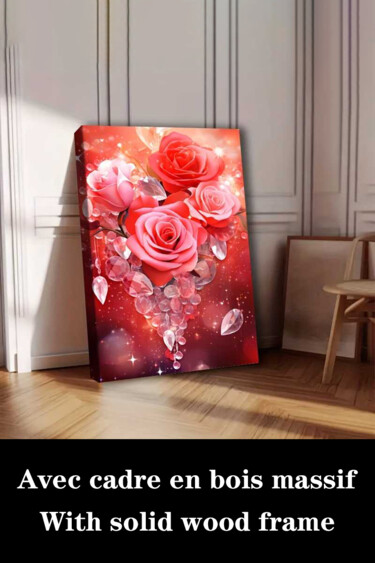 Gravures & estampes intitulée "Red Roses And Heart…" par Jiang Hua Liang, Œuvre d'art originale, Jet d’encre Monté sur Châss…