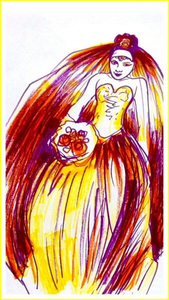 Drawing titled "Mariée Congolaise" by Corinne Courlet, Original Artwork, Ink