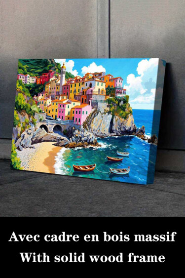 Printmaking titled "Coastal Italian Vil…" by Jiang Hua Liang, Original Artwork, Inkjet Mounted on Wood Stretcher frame