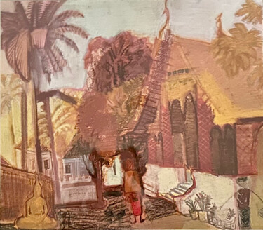 Drawing titled "Oil Pastel "Golden…" by Elena Nenastina, Original Artwork, Pastel