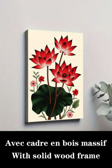 Printmaking titled "Red for Lotus Bloss…" by Jiang Hua Liang, Original Artwork, Inkjet Mounted on Wood Stretcher frame