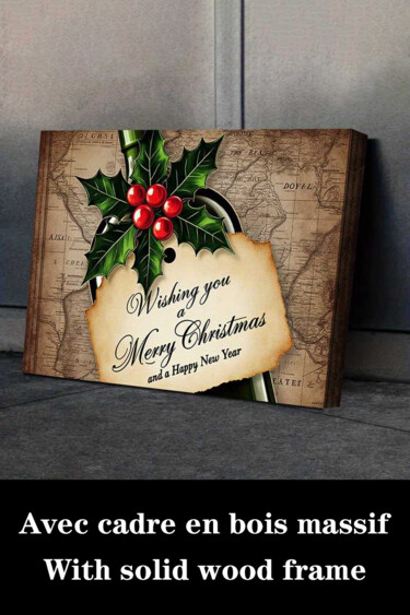 Gravures & estampes intitulée "Wine Bottle Christm…" par Jiang Hua Liang, Œuvre d'art originale, Jet d’encre Monté sur Châss…