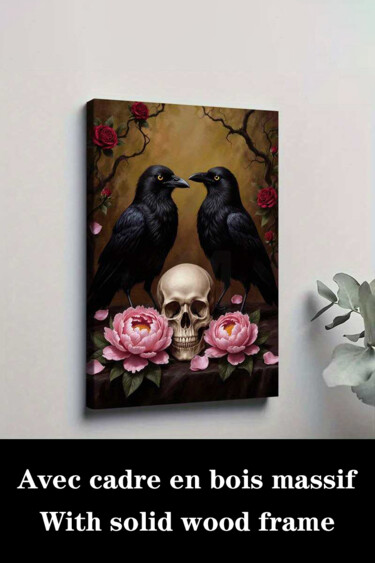 "Gothic Raven Skulls…" başlıklı Baskıresim 江华 梁 tarafından, Orijinal sanat, Mürekkep püskürtmeli Ahşap Sedye çerçevesi üzeri…