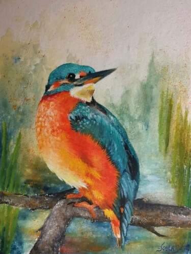 Картина под названием "UN BEAU PÊCHEUR" - Severine Soulas, Подлинное произведение искусства, Акварель Установлен на картон