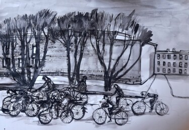 Dessin intitulée "Bikes" par Alexey Zhucovsky, Œuvre d'art originale, Gouache