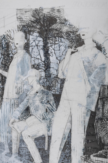 Printmaking titled "Grey White Abstract…" by Larisa Stekhina, Original Artwork, Monotype