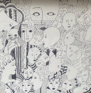 Pintura intitulada "People" por Myriam Van Calster, Obras de arte originais, Marcador Montado em Armação em madeira