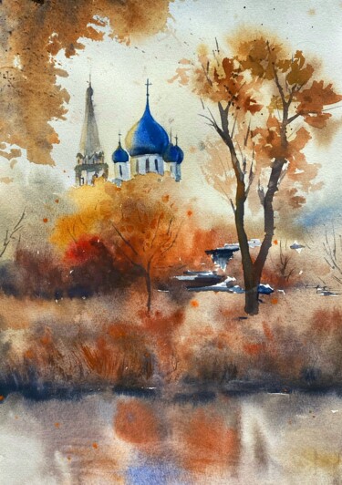 Картина под названием "Autumn in Suzdal" - Daria Kamishanova, Подлинное произведение искусства, Акварель