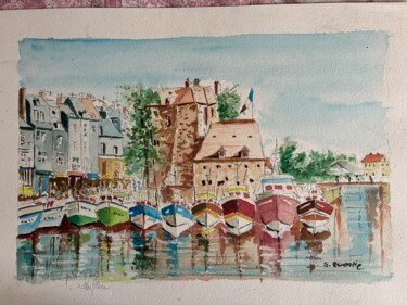 Painting titled "Honfleur fête de la…" by Serge Quentin, Original Artwork, Watercolor