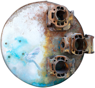 "Il nido n. 22" başlıklı Heykel Milena Nicosia tarafından, Orijinal sanat, Metaller Ahşap panel üzerine monte edilmiş