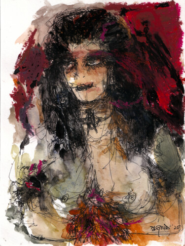 Dessin intitulée "Shadow 7" par Subhashis Ghosh, Œuvre d'art originale, Encre Monté sur Carton