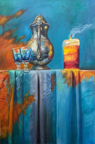 Ζωγραφική με τίτλο "Flame and Candle" από Наталия Савонина, Αυθεντικά έργα τέχνης, Λάδι Τοποθετήθηκε στο Ξύλινο φορείο σκελε…