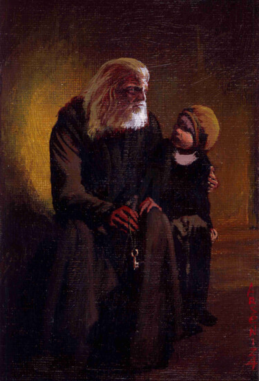 Painting titled "Saint Peter. Blessi…" by Victor Arseni, Original Artwork, Acrylic Mounted on Cardboard